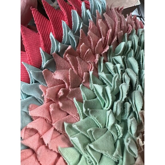 VTG Handmade Multicolored Polyester Fabric Scrap 30x24" Oval Funky Rug Unisex - Picture 9 of 9